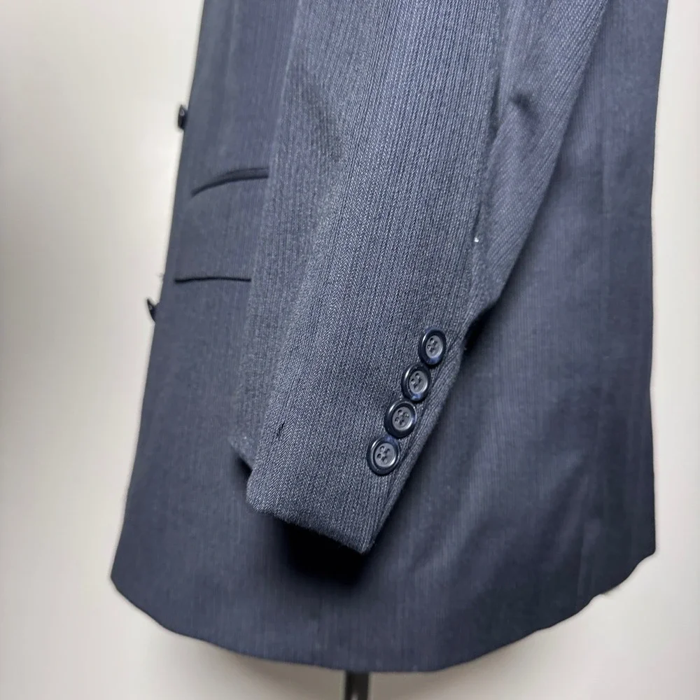 Stafford Executive Suit Mens 44R‎ 40x28 Navy Blue Wool Double Breasted Vintage